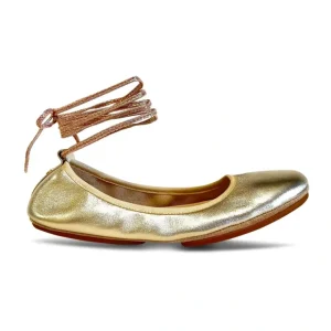 Sofia Ankle Wrap Flats In Gold Leather - CaringForTots - Professional Baby and Children's Products | Caring for Growth, Caring for Every Moment* Flats