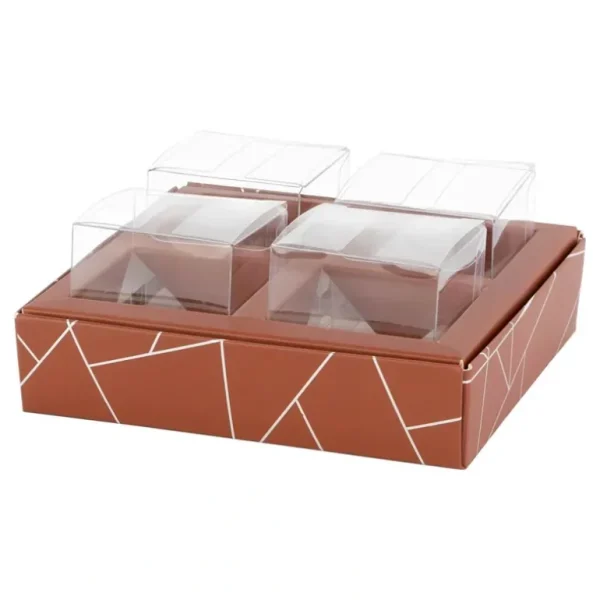 Shop All | 4 Square Shaped Clear Boxes With Square Tray Brown 5.4" X 5.45" X 1.2" 12 Pack - CaringForTots - Professional Baby and Children's Products | Caring for Growth, Caring for Every Moment