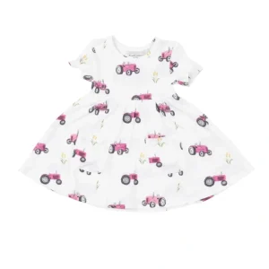 S/s Twirly Dress - Pink Tractors - CaringForTots - Professional Baby and Children's Products | Caring for Growth, Caring for Every Moment* Dresses - Twirl
