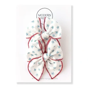 Star Spangled | Pigtail Set - Petite Party Bow - CaringForTots - Professional Baby and Children's Products | Caring for Growth, Caring for Every Moment* Hand-tied bow