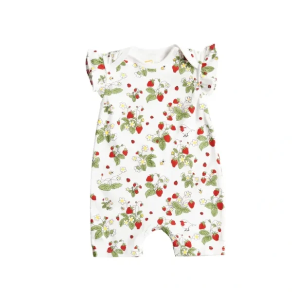 Strawberry Fields Flutter Sleeve Baby Romper - CaringForTots - Professional Baby and Children's Products | Caring for Growth, Caring for Every Moment* Rompers