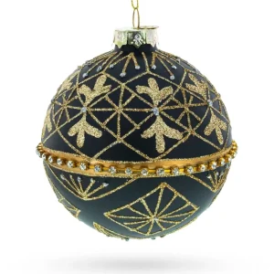 Striped Black With Diamond Accents - Blown Glass Christmas Ornament - CaringForTots - Professional Baby and Children's Products | Caring for Growth, Caring for Every Moment* Christmas Tree Ornaments