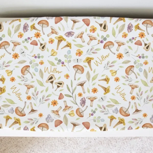 Sugar + Maple Personalized Changing Pad Cover | Whimsical Mushroom - CaringForTots - Professional Baby and Children's Products | Caring for Growth, Caring for Every Moment* Personalized Textiles