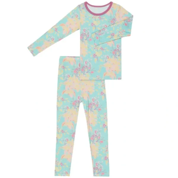 Summer Florals Aqua Pajama - CaringForTots - Professional Baby and Children's Products | Caring for Growth, Caring for Every Moment* Pajamas - Long Set