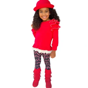 Sweet Statement Ruffle Sleeve Top And Candy Cane Legging Set - CaringForTots - Professional Baby and Children's Products | Caring for Growth, Caring for Every Moment* Leggings