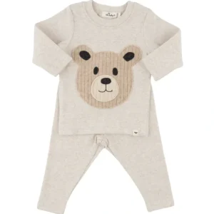 Teddy Bear Face Long Sleeve Two Piece Set - Malt - CaringForTots - Professional Baby and Children's Products | Caring for Growth, Caring for Every Moment* Boys