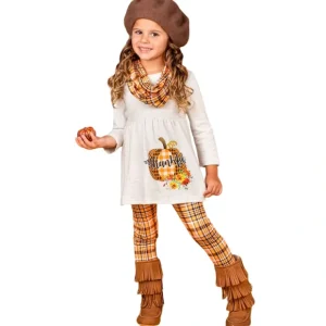 Thankful Pumpkin Tunic, Plaid Leggings And Scarf Set - CaringForTots - Professional Baby and Children's Products | Caring for Growth, Caring for Every Moment* Leggings