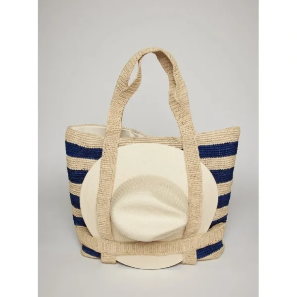 The Original Straw Traveler Bag- Navy Stripe - CaringForTots - Professional Baby and Children's Products | Caring for Growth, Caring for Every Moment* Beach Bag