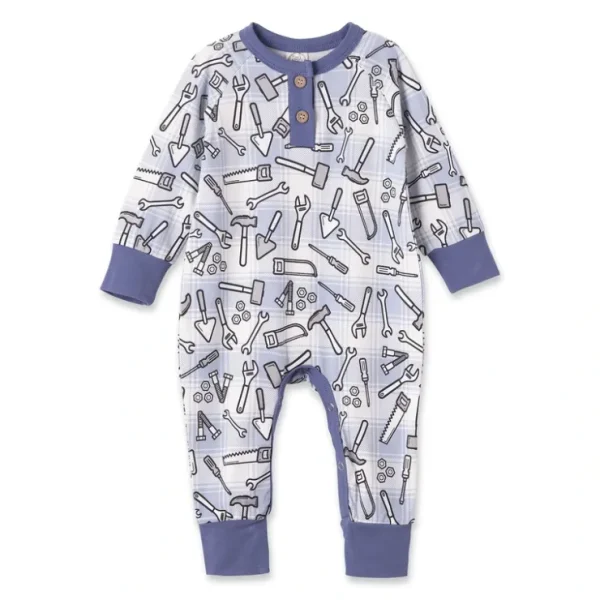 Tool Time Bamboo Henley Romper - CaringForTots - Professional Baby and Children's Products | Caring for Growth, Caring for Every Moment* Baby Boy Clothes