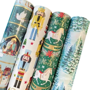 Traditional Christmas Wrapping Paper Roll Bundle (25 sq ft per roll, 100 total sq ft), 4 Pack - CaringForTots - Professional Baby and Children's Products | Caring for Growth, Caring for Every Moment* Giftwrapping Paper