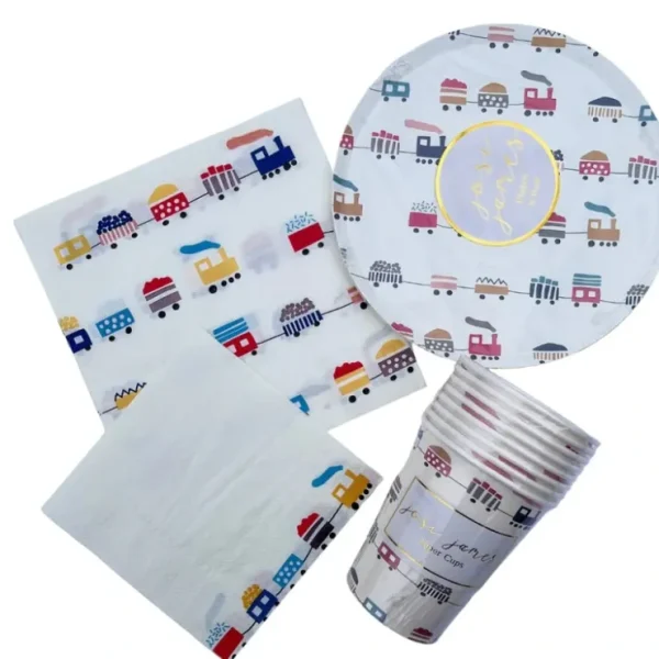 Train Party Tableware Set - CaringForTots - Professional Baby and Children's Products | Caring for Growth, Caring for Every Moment* Party Pack