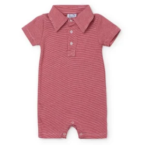Tripp Boys' Pima Cotton Polo Shortall - Red Stripes - CaringForTots - Professional Baby and Children's Products | Caring for Growth, Caring for Every Moment* Rompers - Shortie