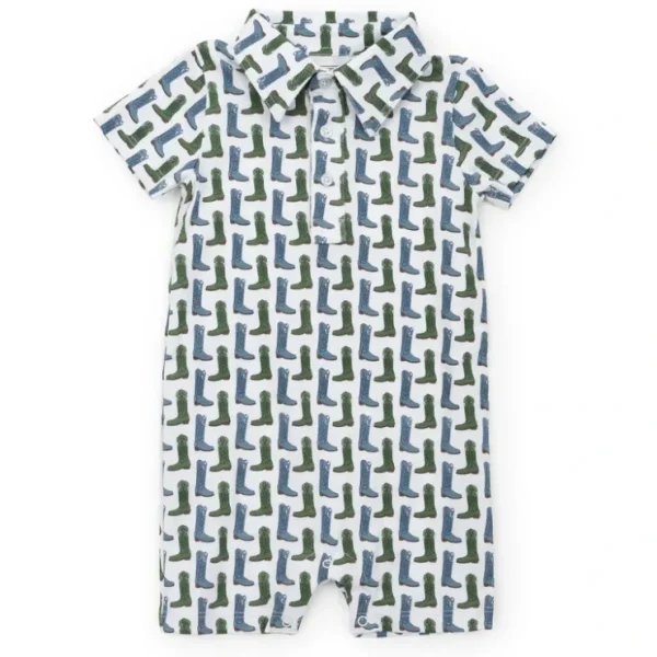 Tripp Boys' Polo Shortall - Cowboy Boots - CaringForTots - Professional Baby and Children's Products | Caring for Growth, Caring for Every Moment* Rompers - Shortie