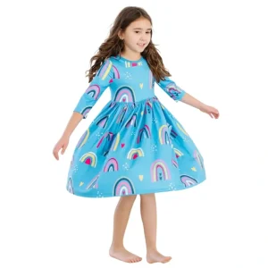 Turquoise Twilight 3/4 Sleeve Pocket Twirl Dress - CaringForTots - Professional Baby and Children's Products | Caring for Growth, Caring for Every Moment* Dresses - Twirl