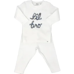 Two Piece Set - lil bro in Deep Blue Yarn - Cream - CaringForTots - Professional Baby and Children's Products | Caring for Growth, Caring for Every Moment* Boys
