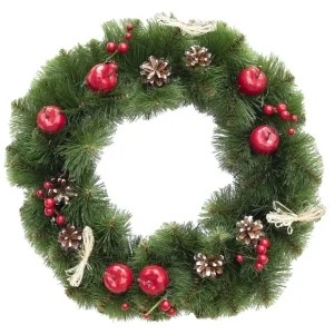 Ukrainian Christmas Wreath With Frosted Straw Bows, Apples & Pine Cones 20 Inches - CaringForTots - Professional Baby and Children's Products | Caring for Growth, Caring for Every Moment* Wreaths