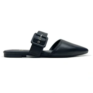 Valerie Buckle Mule In Black Leather - CaringForTots - Professional Baby and Children's Products | Caring for Growth, Caring for Every Moment* Women's Flats