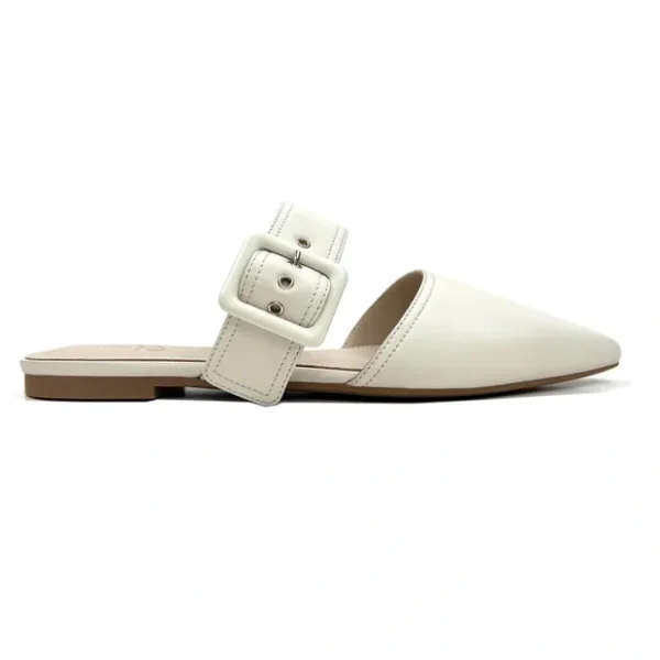 Valerie Buckle Mule In Bone Leather - CaringForTots - Professional Baby and Children's Products | Caring for Growth, Caring for Every Moment* Women's Flats