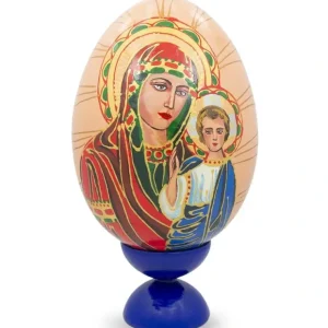 Virgin Mary And Jesus Icon Wooden Easter Egg Figurine 7.25 Inches - CaringForTots - Professional Baby and Children's Products | Caring for Growth, Caring for Every Moment* Religious