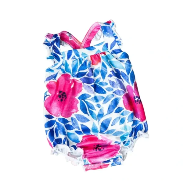 Vivid Garden Ruffle Cross Back Romper - CaringForTots - Professional Baby and Children's Products | Caring for Growth, Caring for Every Moment* Ruffle Cross Back Romper