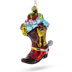 Western Cowboy Boot With Gifts - Blown Glass Christmas Ornament - CaringForTots - Professional Baby and Children's Products | Caring for Growth, Caring for Every Moment* Christmas Tree Ornaments