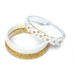 White Flowers + Gold Bangles (Set of 3) - CaringForTots - Professional Baby and Children's Products | Caring for Growth, Caring for Every Moment* Jewelry