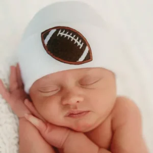 White Newborn Football Patch Hospital Hat - CaringForTots - Professional Baby and Children's Products | Caring for Growth, Caring for Every Moment* Hats